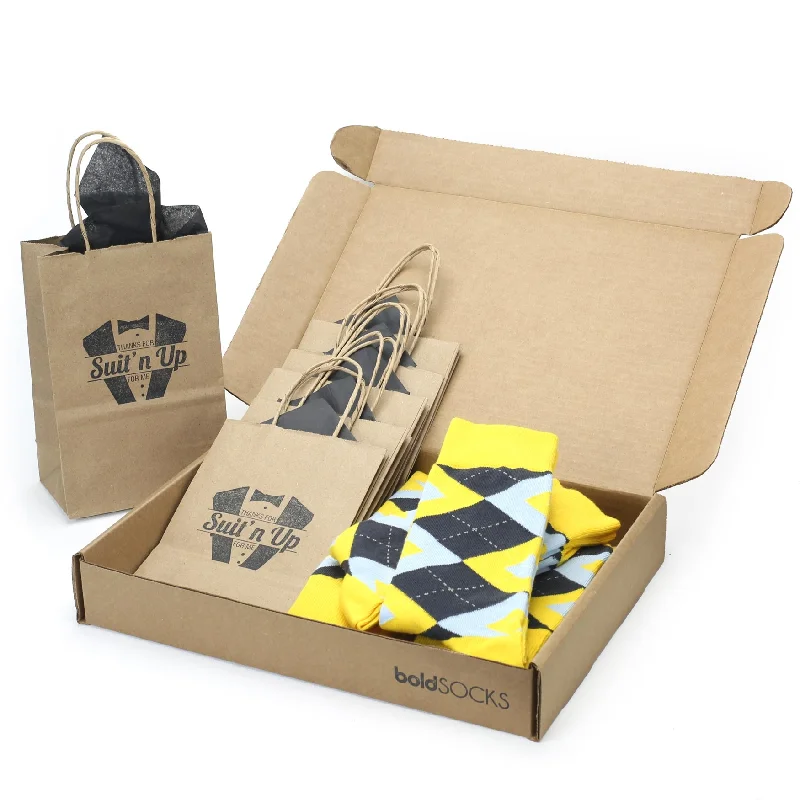 Playful cozy socks-Customizable Groomsmen Gift Set Golden Yellow Gray Argyle Men’s Dress Socks