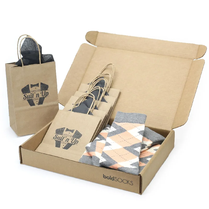 Thin holiday socks-Customizable Groomsmen Gift Set Peach Gray Argyle Men’s Dress Socks