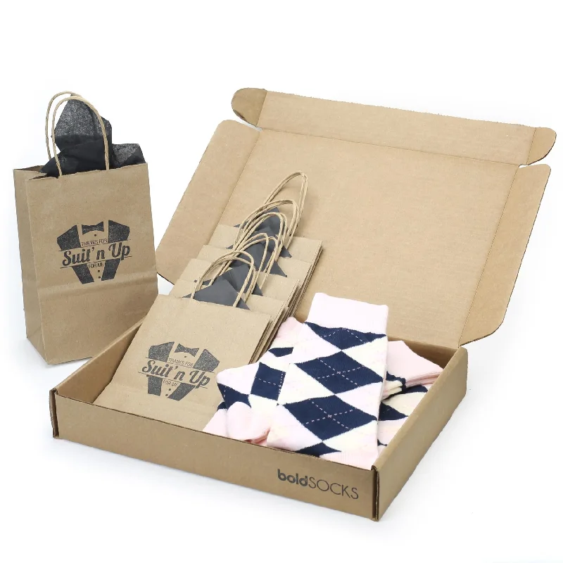 Cushioned wool crew-Customizable Groomsmen Gift Set Petal Pink Blush Navy Argyle Men’s Dress Socks