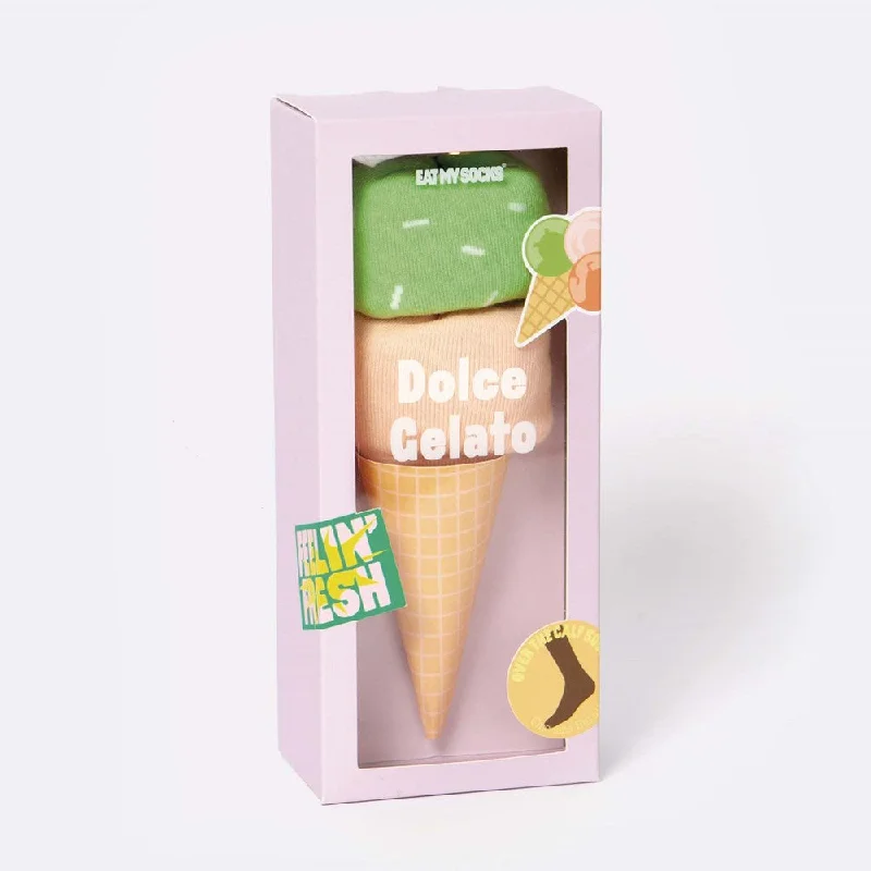 Lightweight crew socks-Eat My Socks: Dolce Gelato Pink Green