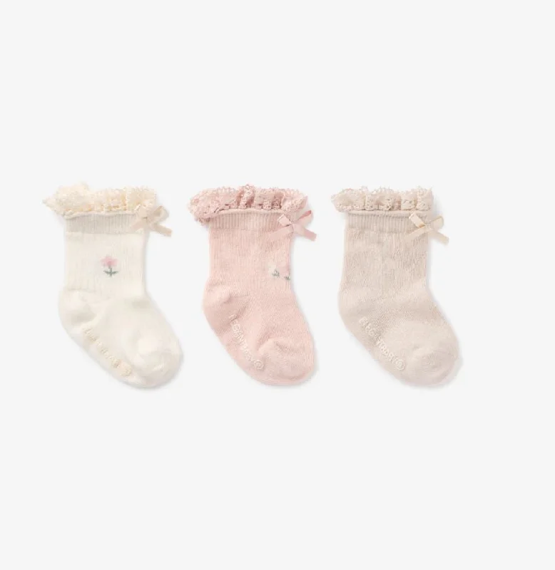 Performance striped socks-Elegant Baby Floral Ankle Socks 0-12M 3 Pack