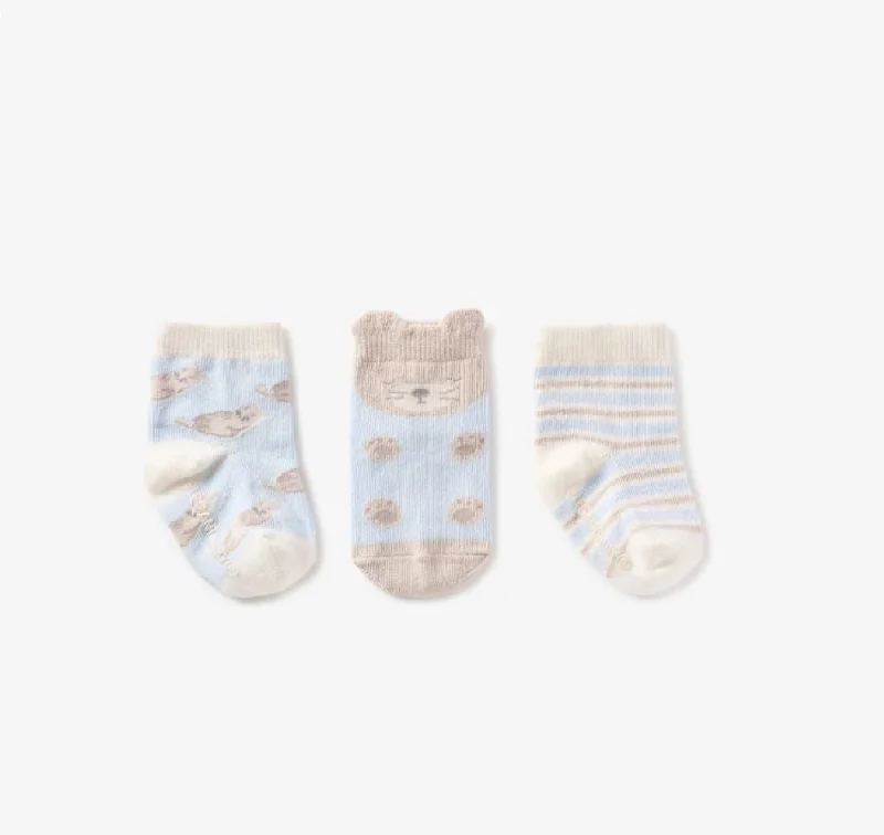 Thin alpaca socks-Elegant Baby Otter Socks 0-12M 3 Pack