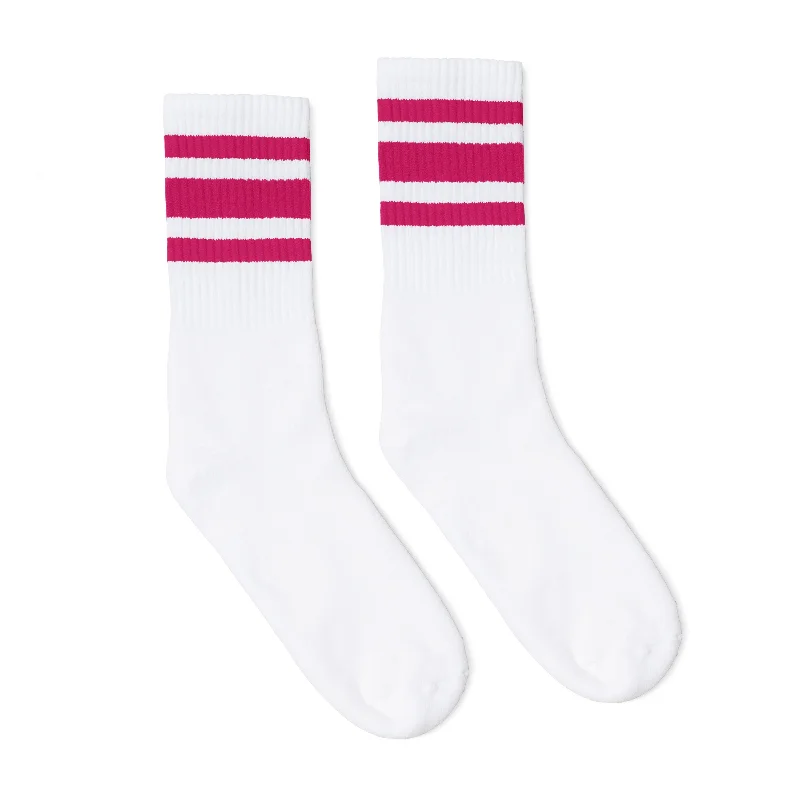 Non-skid pilates socks-Fuchsia Striped Socks | White