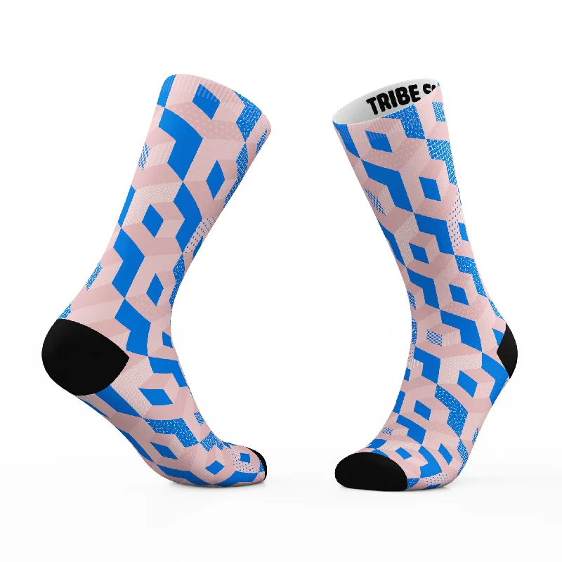 Cushioned yoga socks-Geometric Pink Stairway Socks