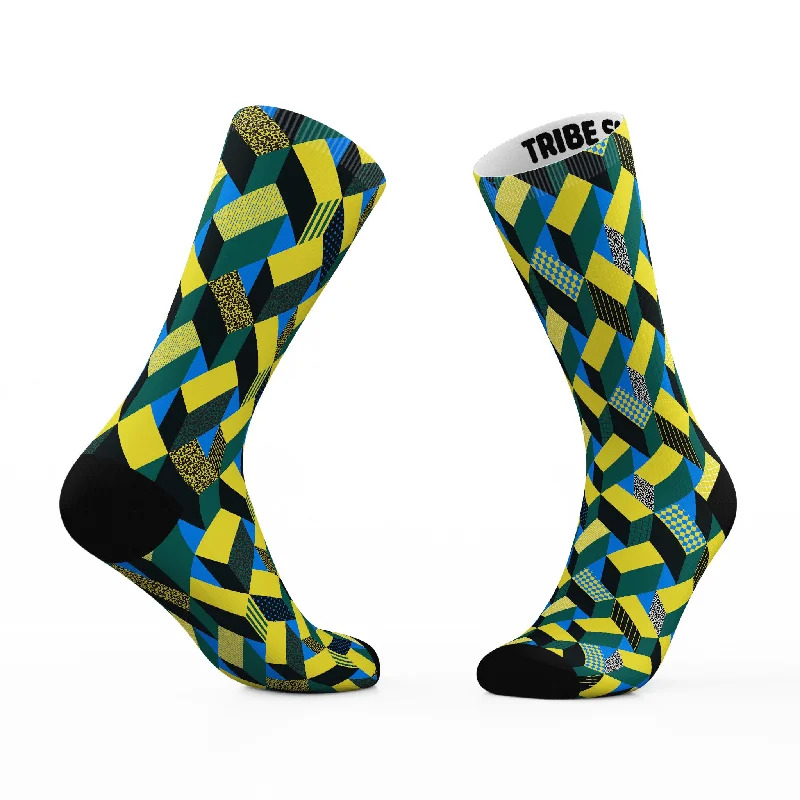 Thin workout socks-Geometric Yellow Stairway Socks