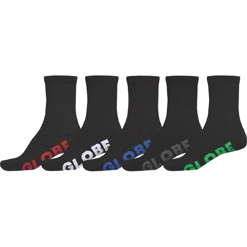 Soft merino wool-Globe - Stealth Crew Youth Socks Black 5 Pack