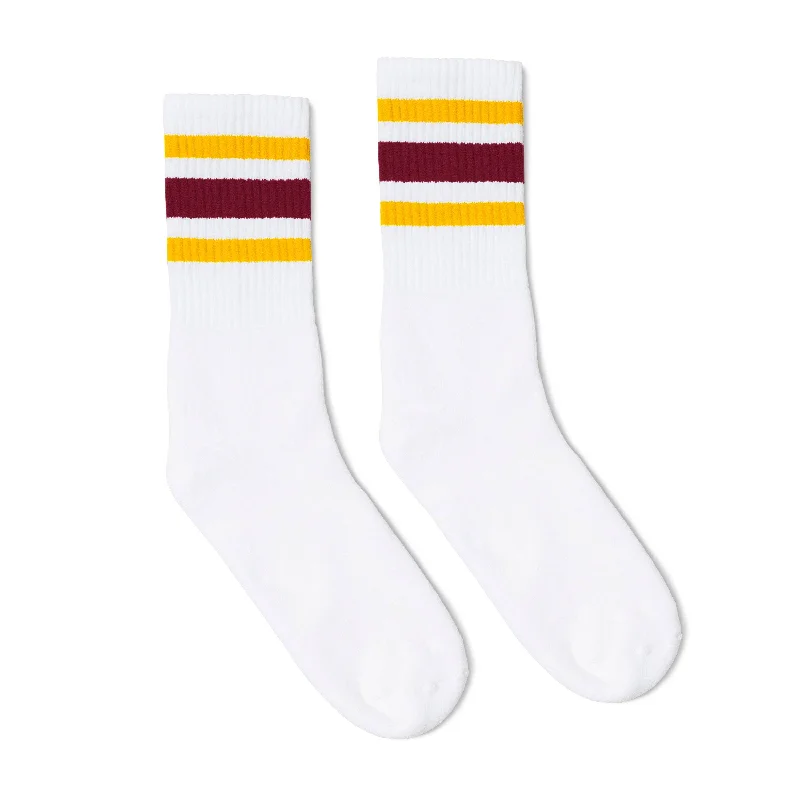 Cushioned fitness socks-Gold and Maroon Striped Socks | White