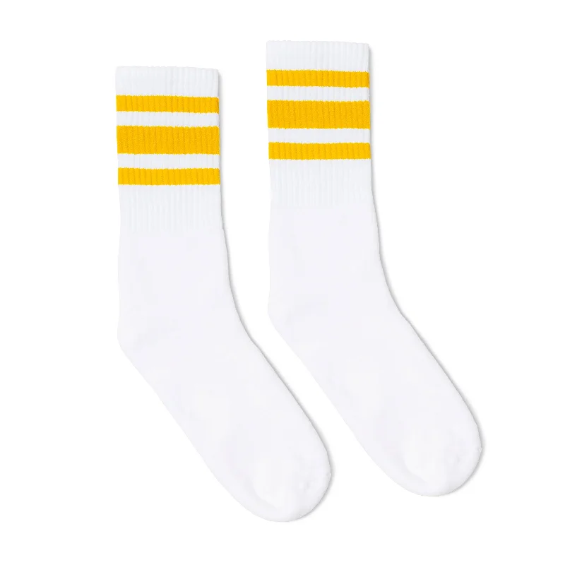 Fuzzy lounge socks-Gold Striped Socks | White