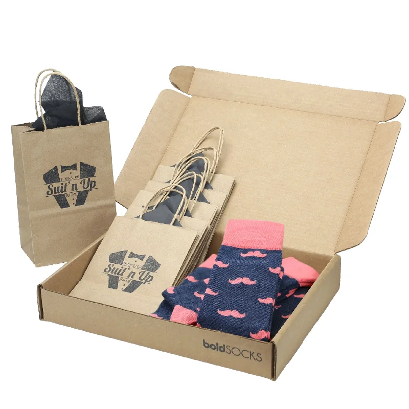 Organic striped socks-Customizable Groomsmen Gift Set Coral Navy Mustache Men's Dress Socks