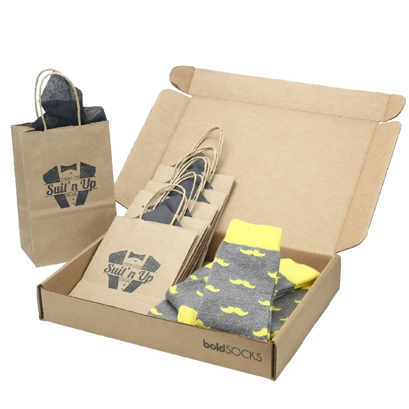 Cozy bamboo crew-Customizable Groomsmen Gift Set Lemon Gray Mustache Men's Dress Socks