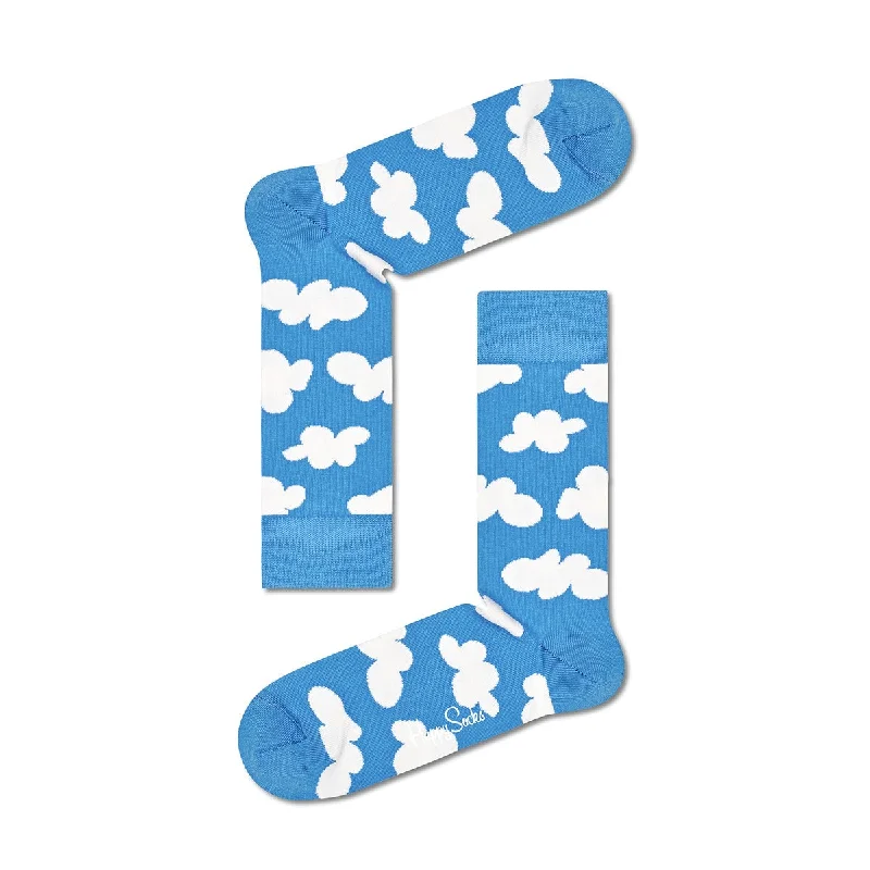 Minimalist white crew-Happy Socks: Cloudy Socks - Bright Blue