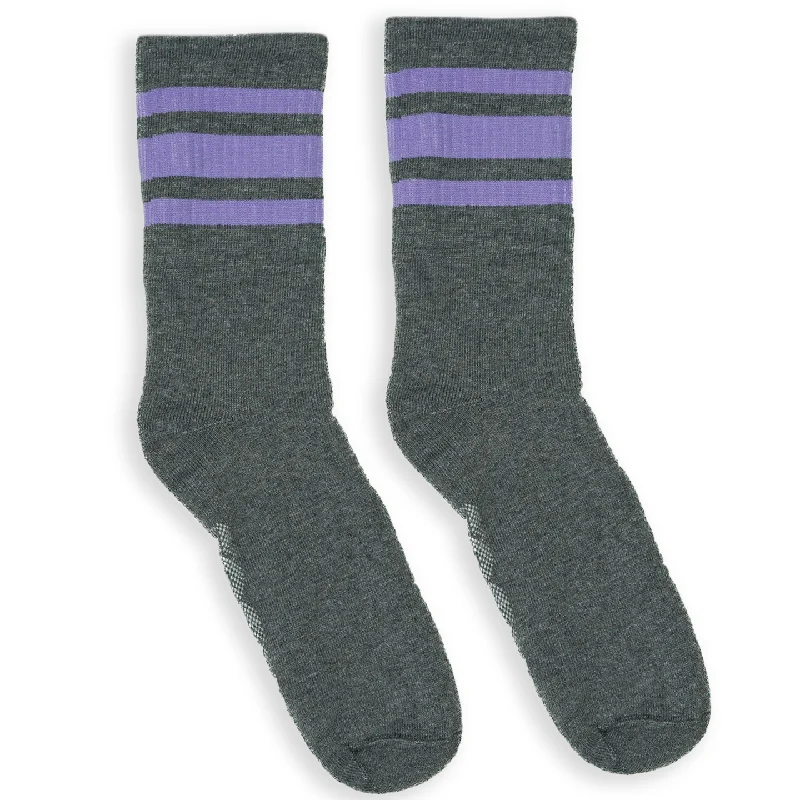 Cozy fuzzy socks-SOCCO Performance Crew | Lilac Striped Socks | Dark Heather Grey