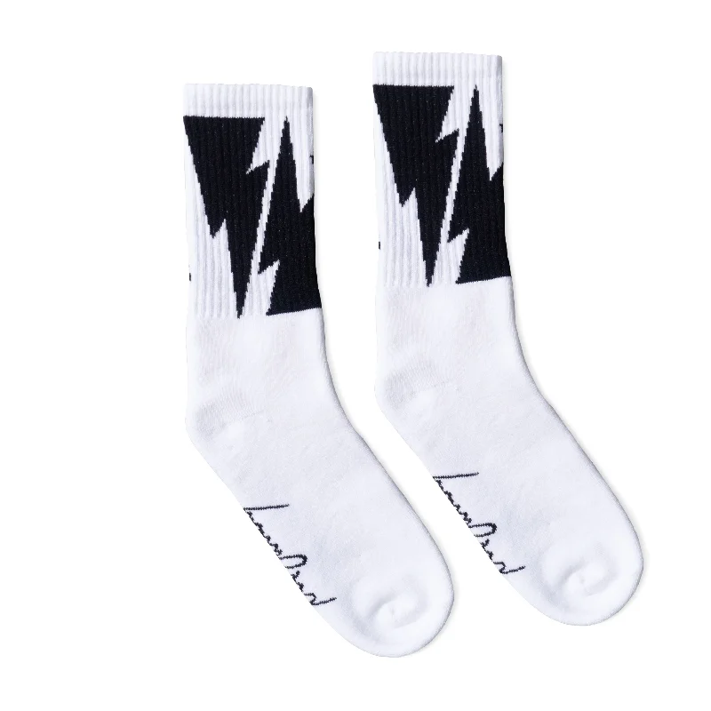 Quirky athletic socks-Mike Vallely Bolt Socks | White