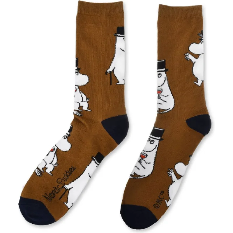 Thermal knit socks-Moominpappa Drinking Wine Brown - Nordicbuddies