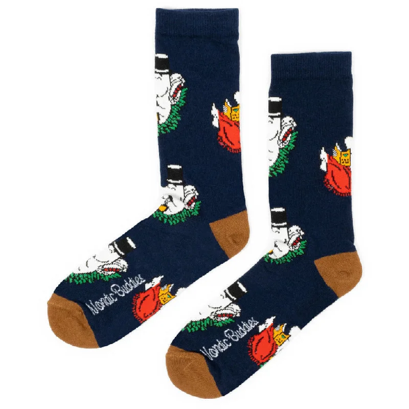 Fuzzy sports socks-Moominpappa Chilling Socks Navy - Nordicbuddies