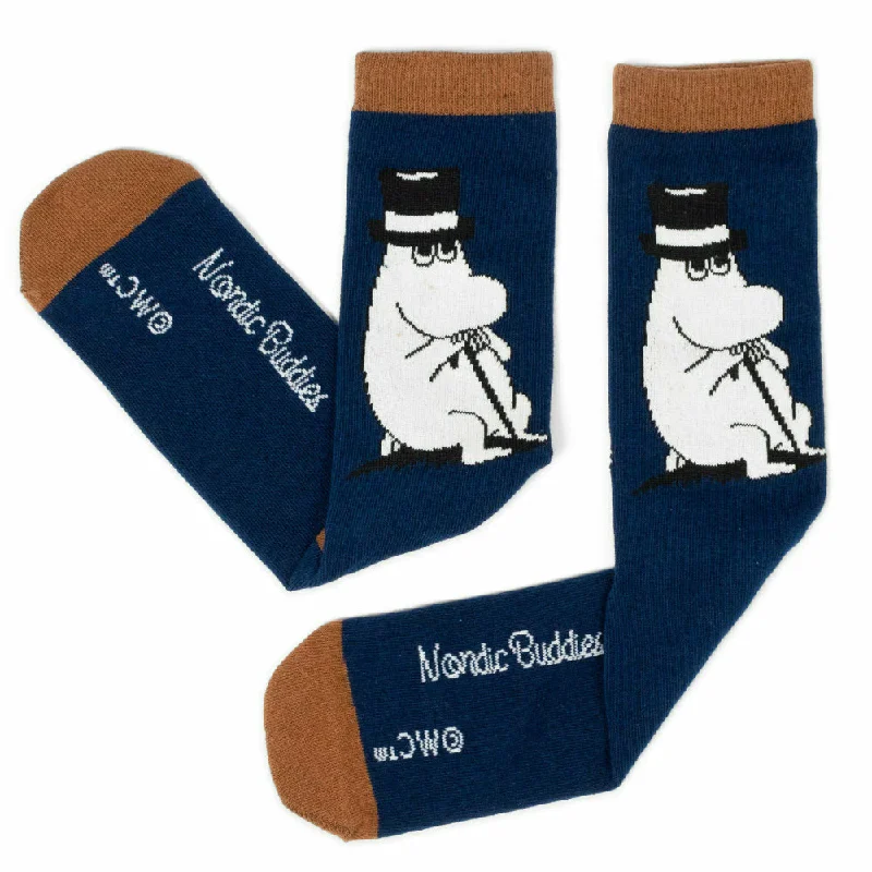 Breathable wool crew-Moominpappa Wondering Socks Navy Blue 40-45 - Nordicbuddies