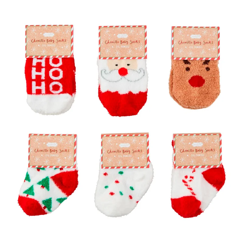 Cozy fuzzy socks-Mudpie Candy Cane Christmas Chenille Socks