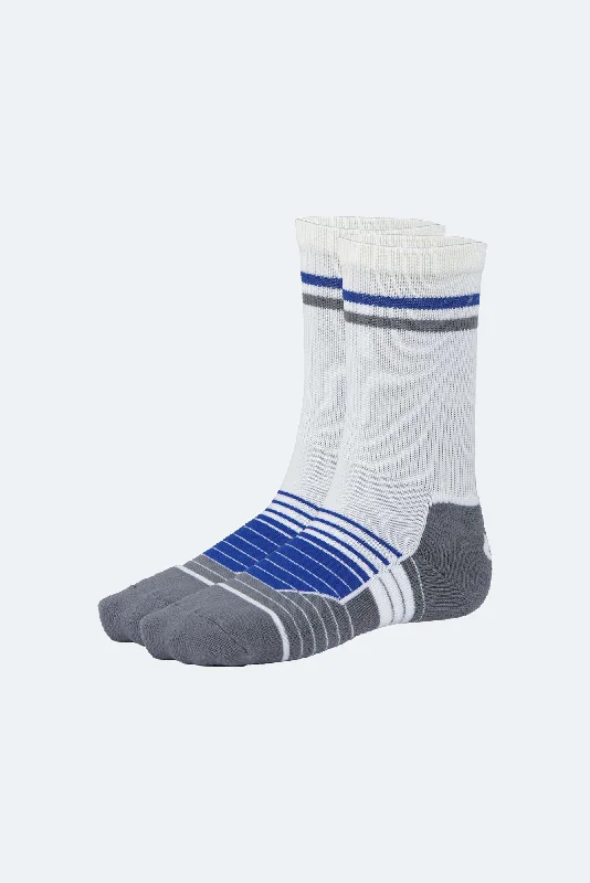 Cushioned wool crew-Oil And Gaz Sporty Unisex Hiking Sock White/Grey/Royal Blue