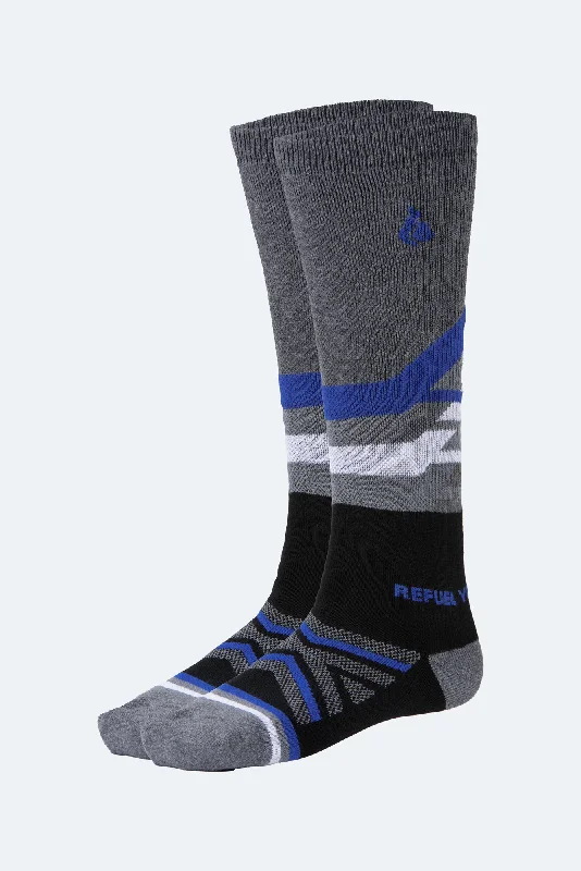 Minimalist knit socks-Oil And Gaz Sporty Unisex Skiing Sock  Black/Grey/White/Royal Blue