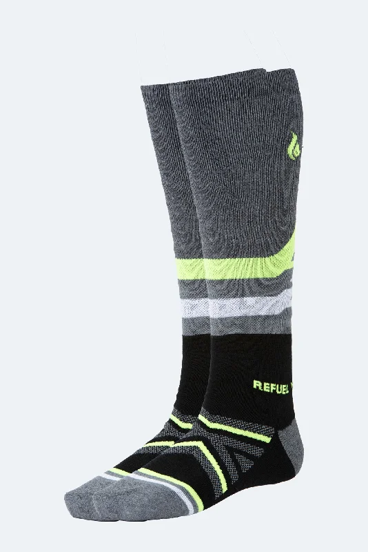 Thin bamboo socks-Oil And Gaz Sporty Unisex Skiing Sock Black/Grey/White/Yellow Fluo