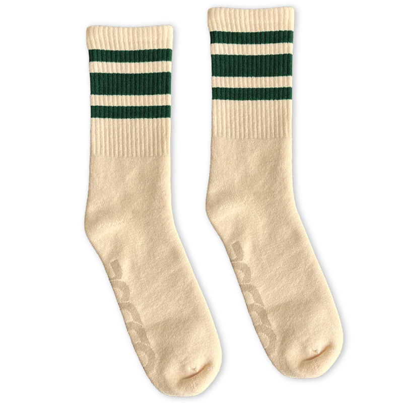 Grip bamboo socks-SOCCO Naturals | Dark Green Striped