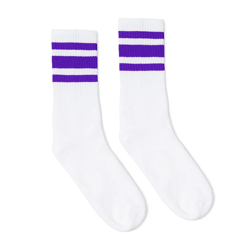 Organic thermal socks-Purple Striped Socks | White