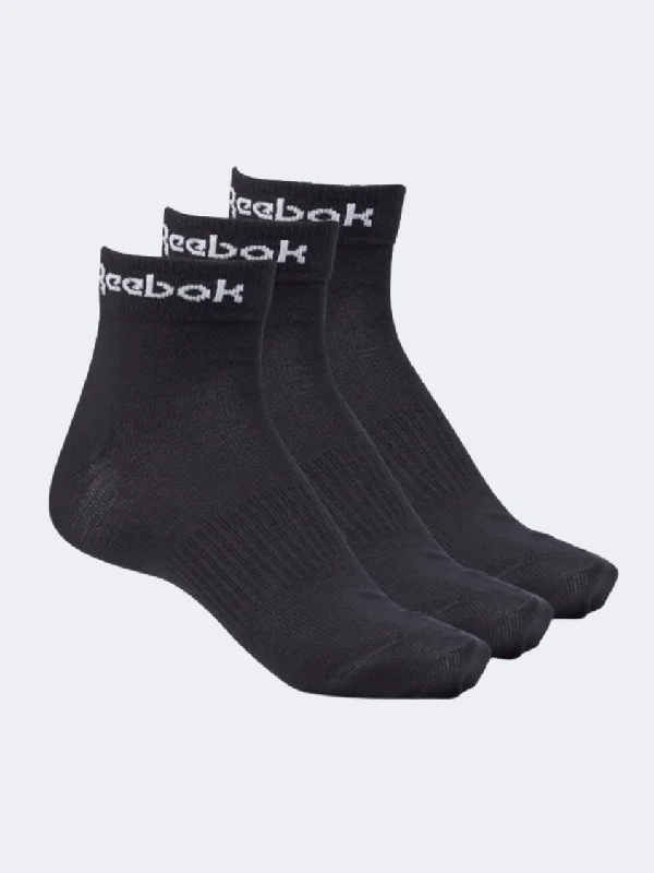 Casual knit socks-Reebok Active Core Ankle 3 Pairs Unisex Training Sock Black