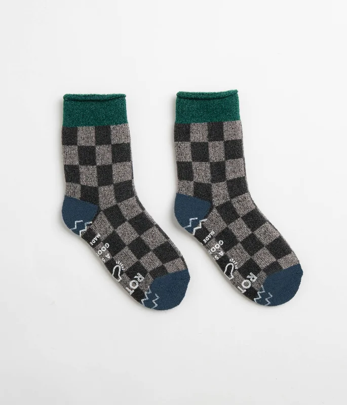 Durable cycling socks-ROTOTO Checkerboard Socks - Dark Green / Blue