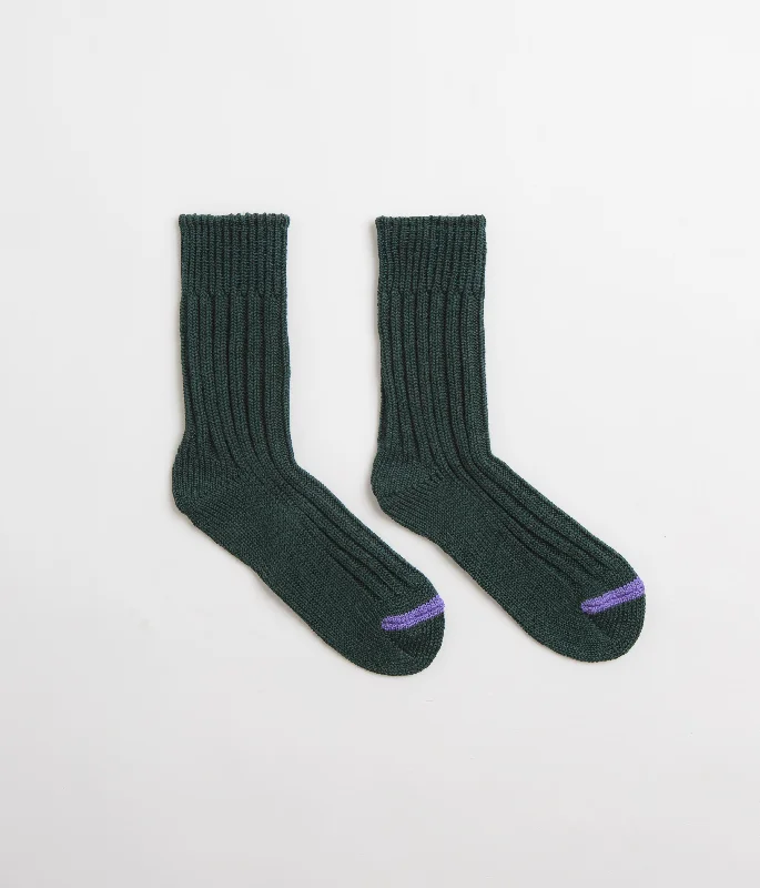 Elegant knit socks-ROTOTO Chunky Ribbed Crew Socks - Dark Green / Purple