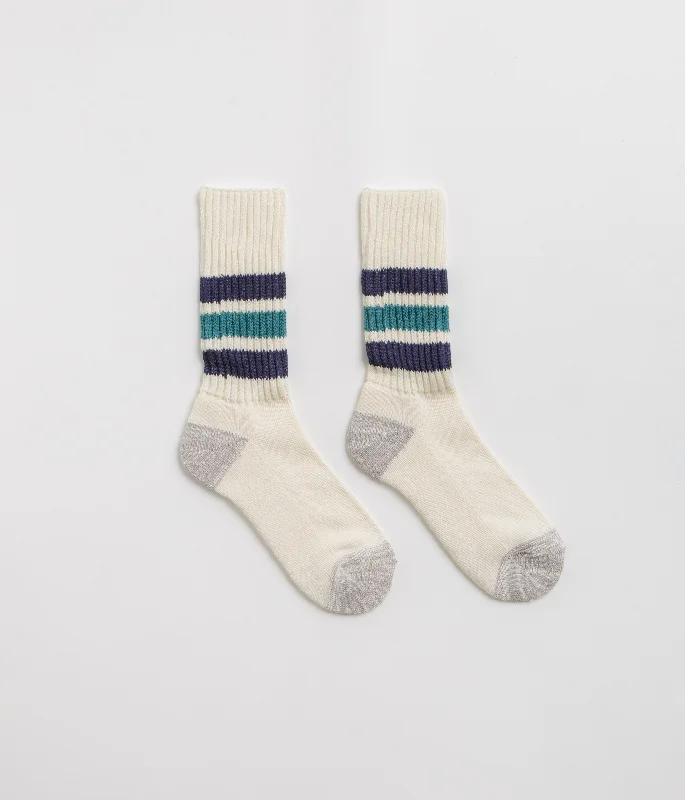 Formal cozy socks-RoToTo Coarse Ribbed Socks - Navy Blue / NW Green