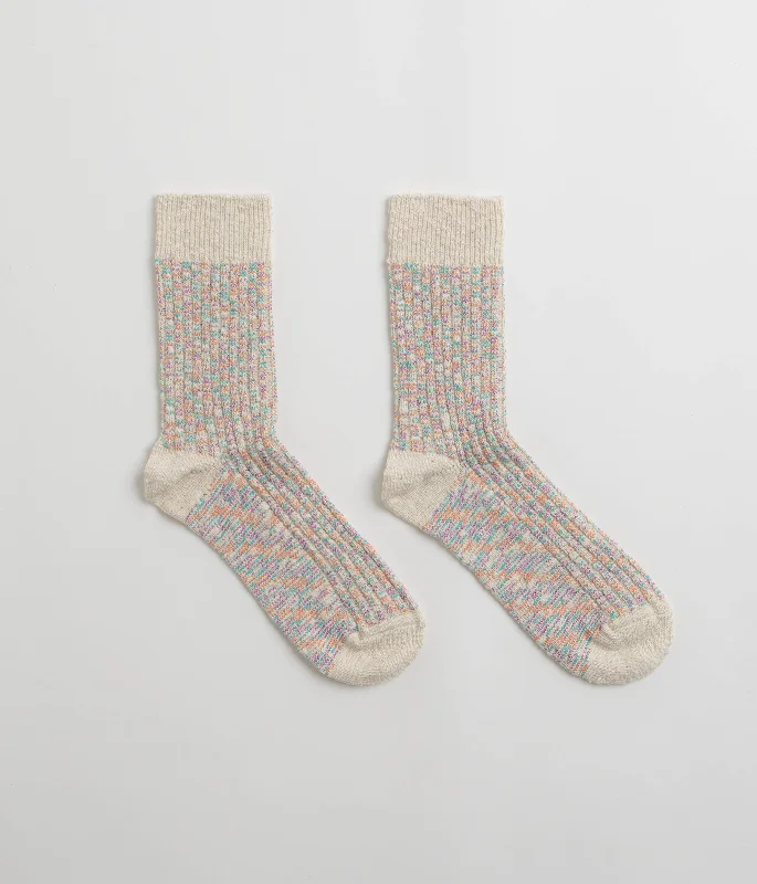 Hand-knit athletic socks-RoToTo Kasuri Ribbed Socks - Coral / Blue