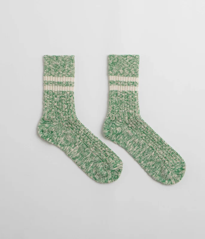 Plush knit crew-RoToTo OG Cotton Slub Stripe Socks - Green