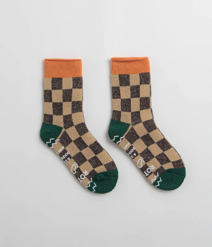 Thin athletic crew-RoToTo Pile Room Socks - Beige / Dark Green