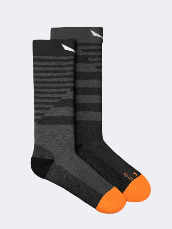 Athletic thermal socks-Salewa Fanes Hybrid Stripes Alpine Merino Men Hiking Sock Grey Melange/Orange