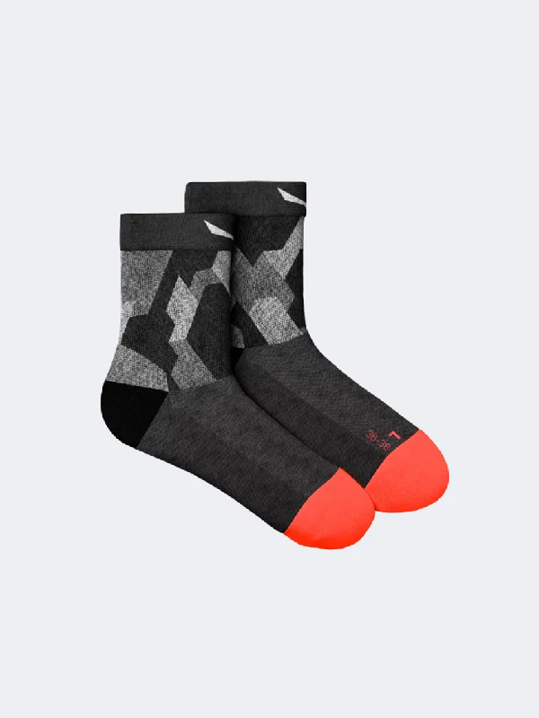 Cushioned fitness socks-Salewa Pedroc Camo Merino Quarter Women Sock Black