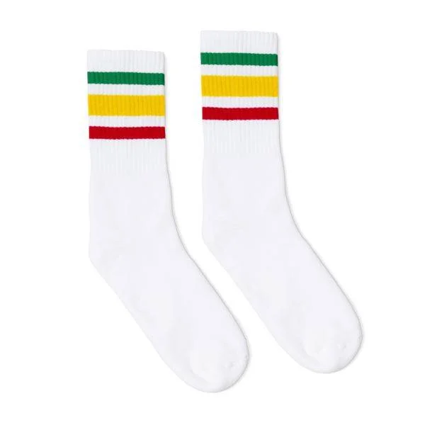 Fun athletic socks-Rasta Socks | White