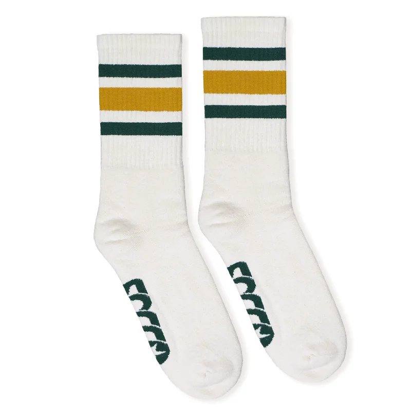 Bright fuzzy socks-SOCCO Era Collection | Natural Crew Sock | Gold and Green Stripes