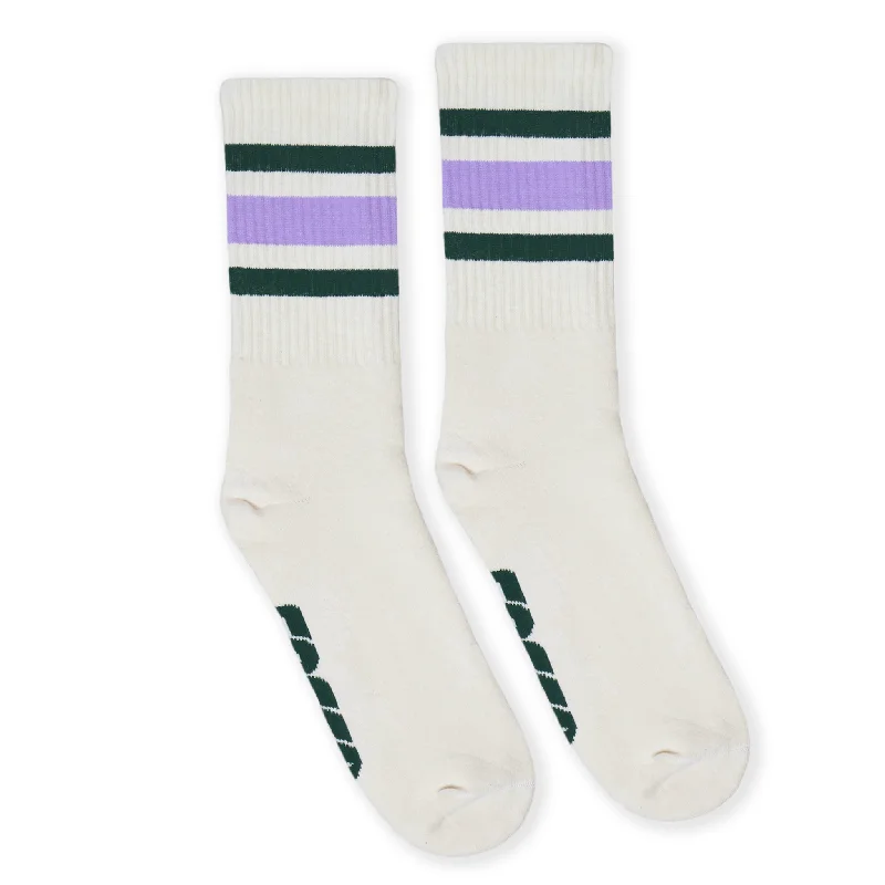 Organic bamboo socks-SOCCO Era Collection | Natural Crew Sock | Lilac and Dark Green Stripes