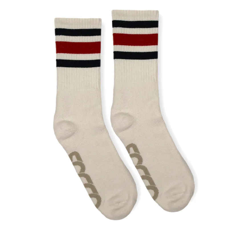 Grip fitness socks-SOCCO Naturals | Black & Red Striped