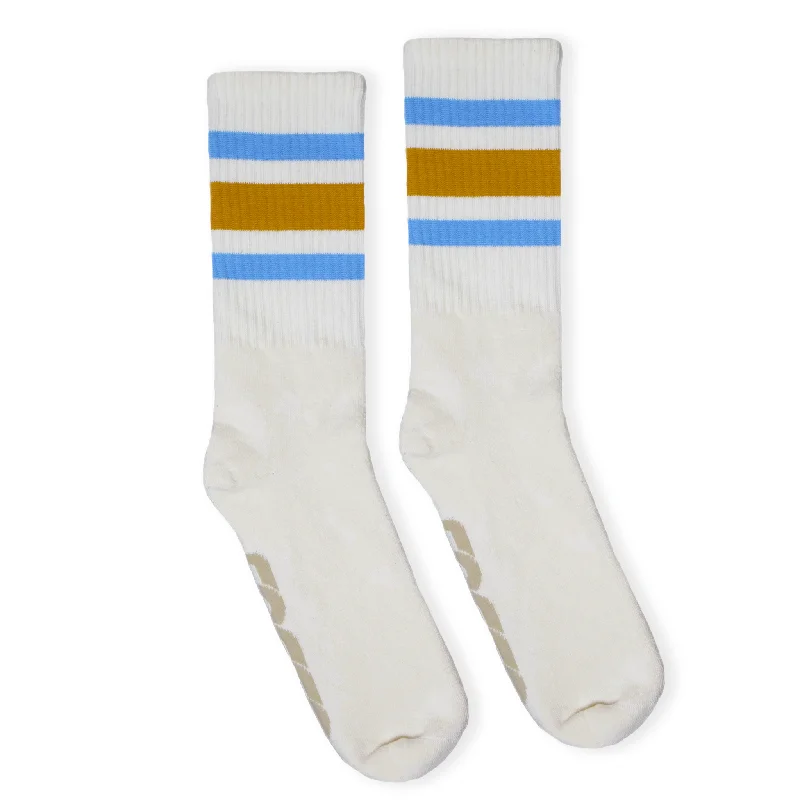 Soft low-cut socks-SOCCO Naturals | Columbia Blue and Brass Striped