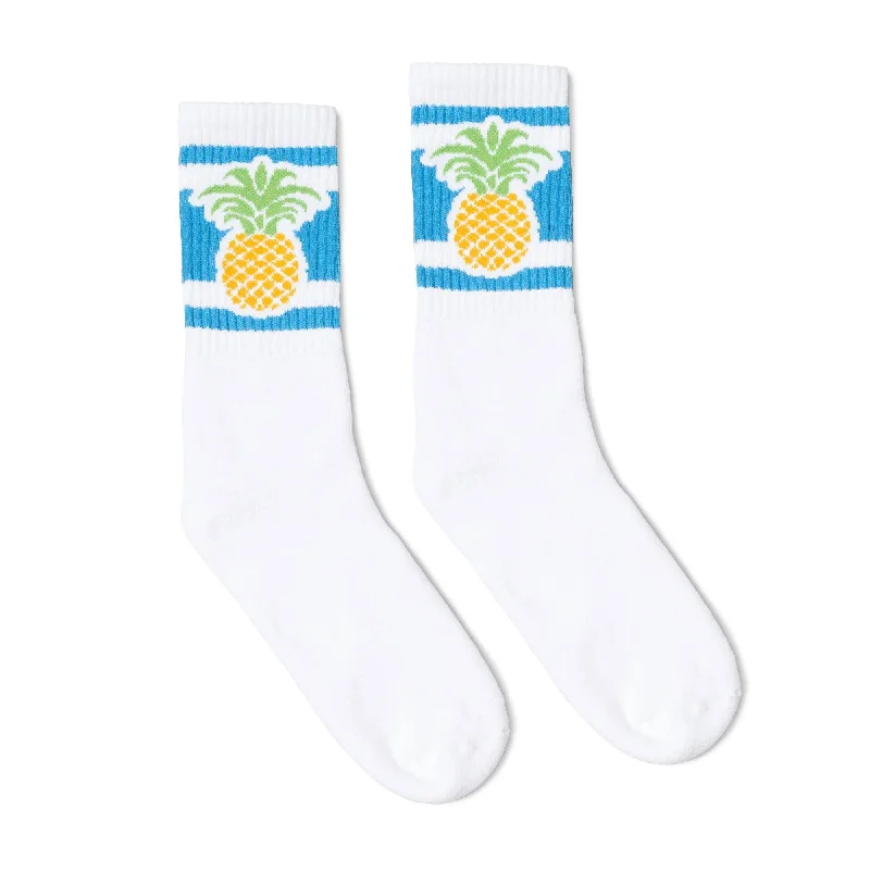 Hand-knit crew socks-Pineapple Socks | White