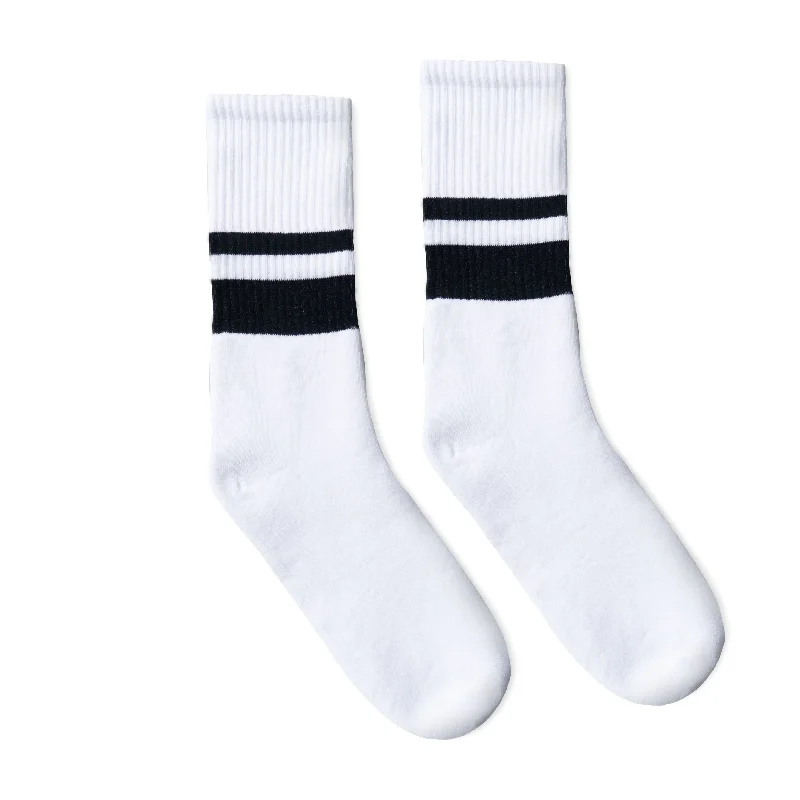 Cushioned fitness socks-Thin & Thick 2-Stripe White | Black