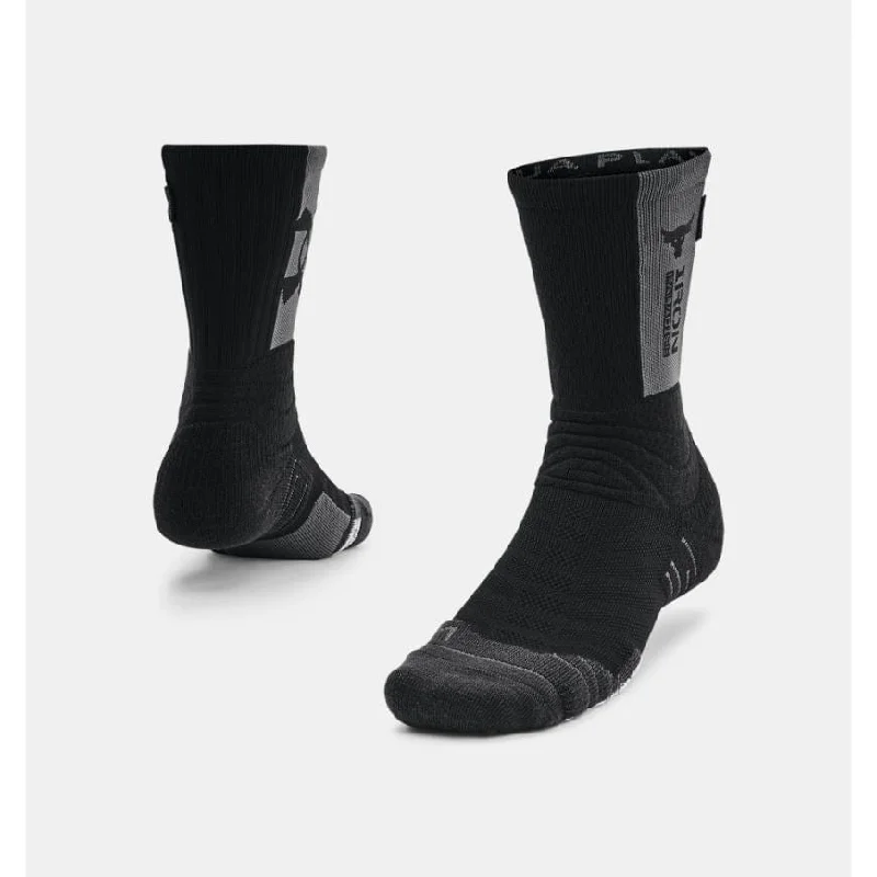 Durable trekking socks-Under Armour Playmaker Project Rock Crew Men Training Sock Black/Grey