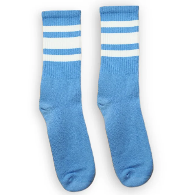 Colorful cozy socks-White Striped Socks | Carolina Blue