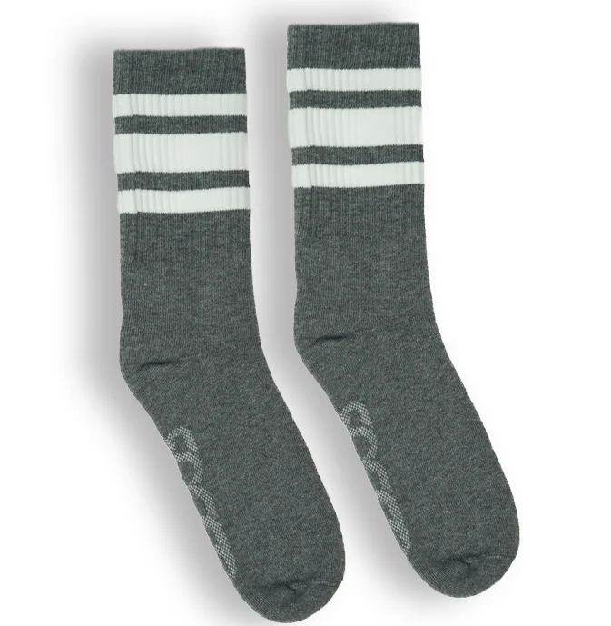 Modern animal socks-SOCCO Performance Crew | White Striped Socks | Dark Heather Grey