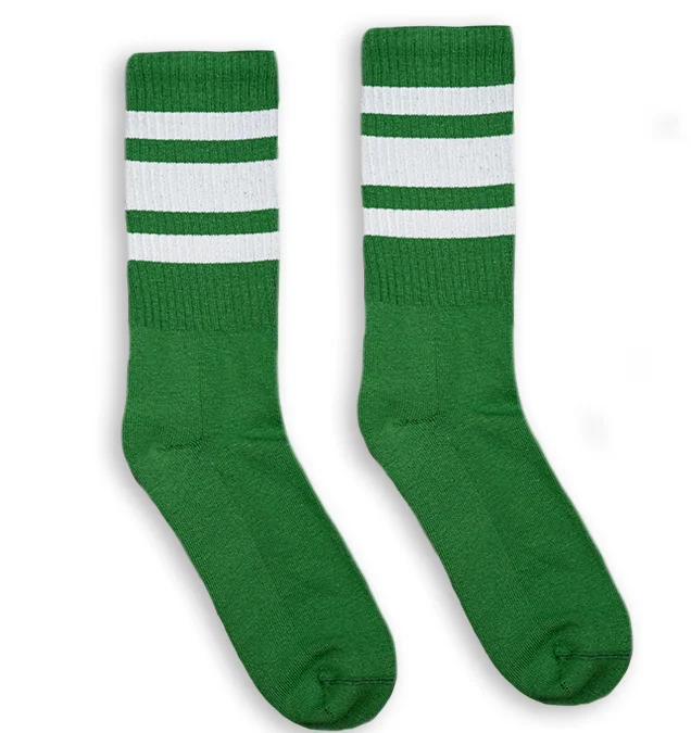 Bright athletic socks-White Striped Socks | Forest Green