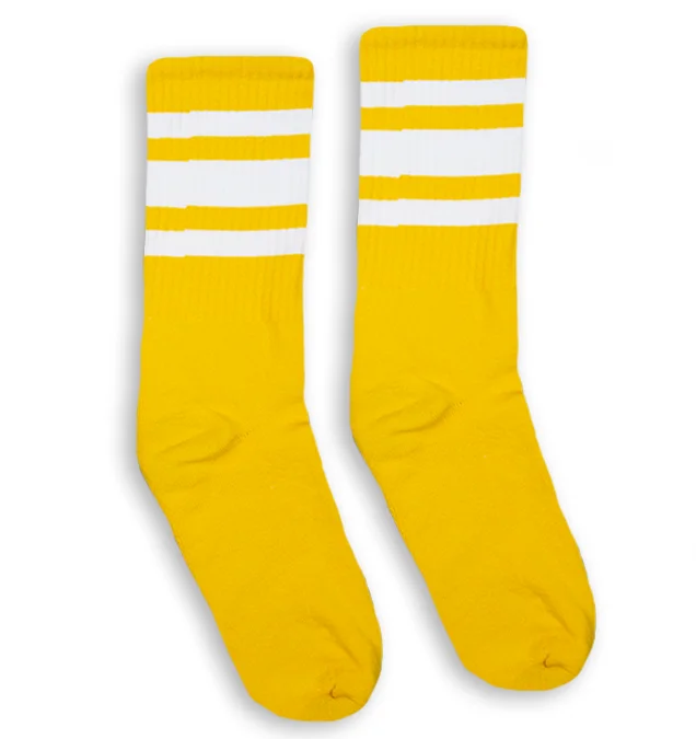 Organic athletic socks-White Striped Socks | Gold