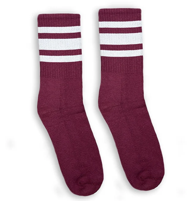 Compression running socks-White Striped Socks | Maroon