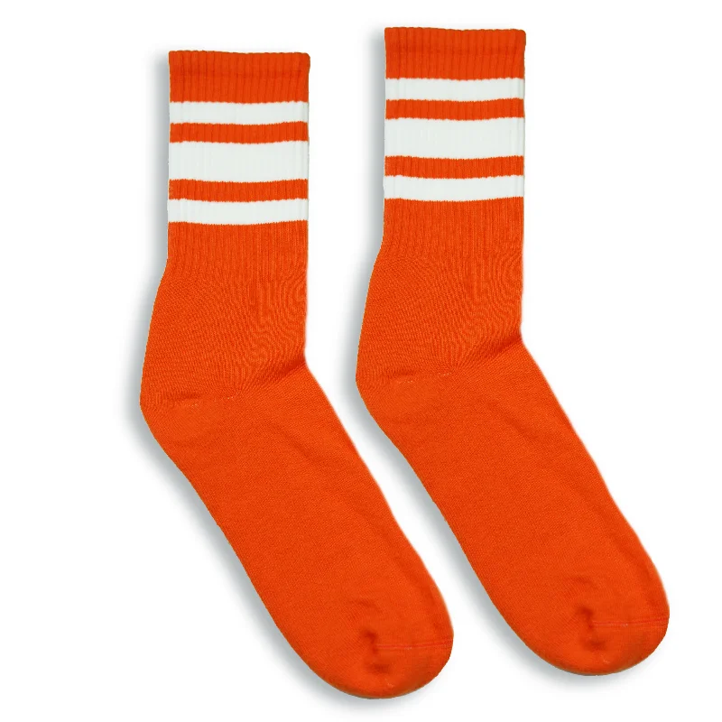 Premium athletic socks-White Striped Socks | Orange