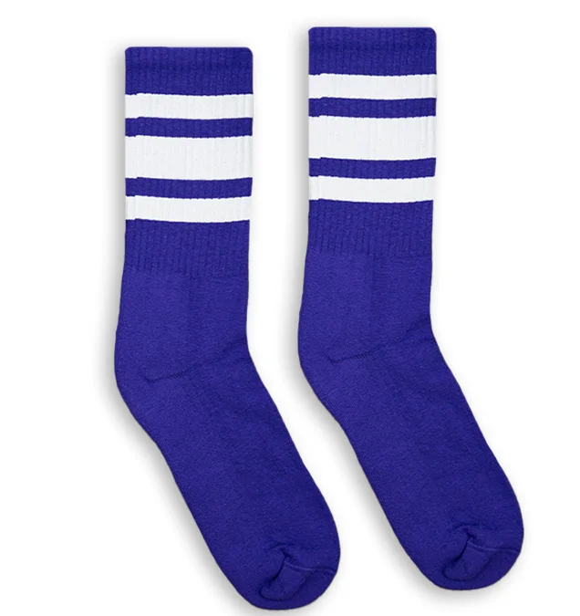 Sporty mid-calf socks-White Striped Socks | Purple